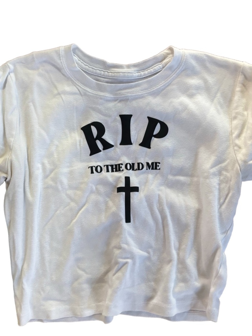 Vintage White Hollister  Graphic Tee with "RIP" Cross Design